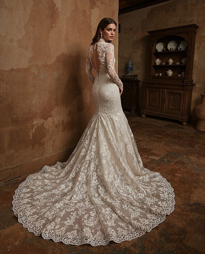 Regal High Neck Lace Wedding Dress: Styling with a Detachable Train