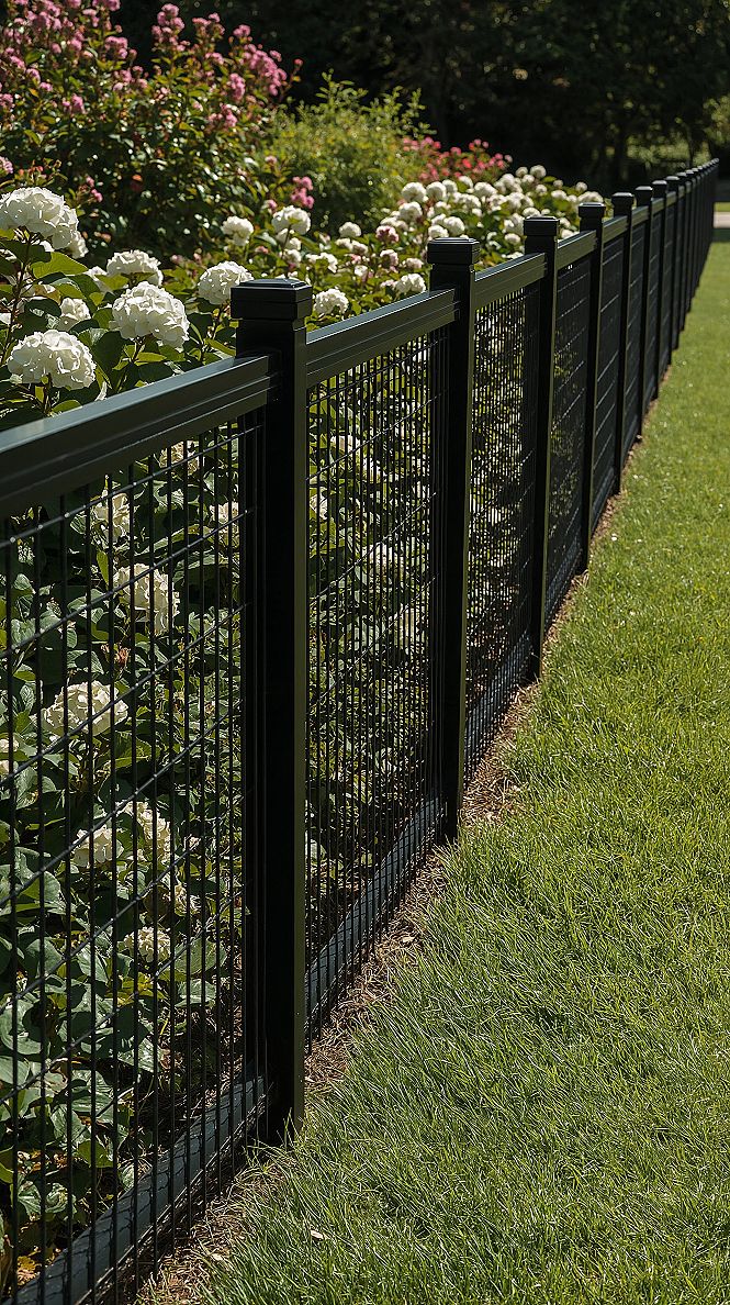 Modern Black Wire Fencing: Elegant Backyard Landscaping