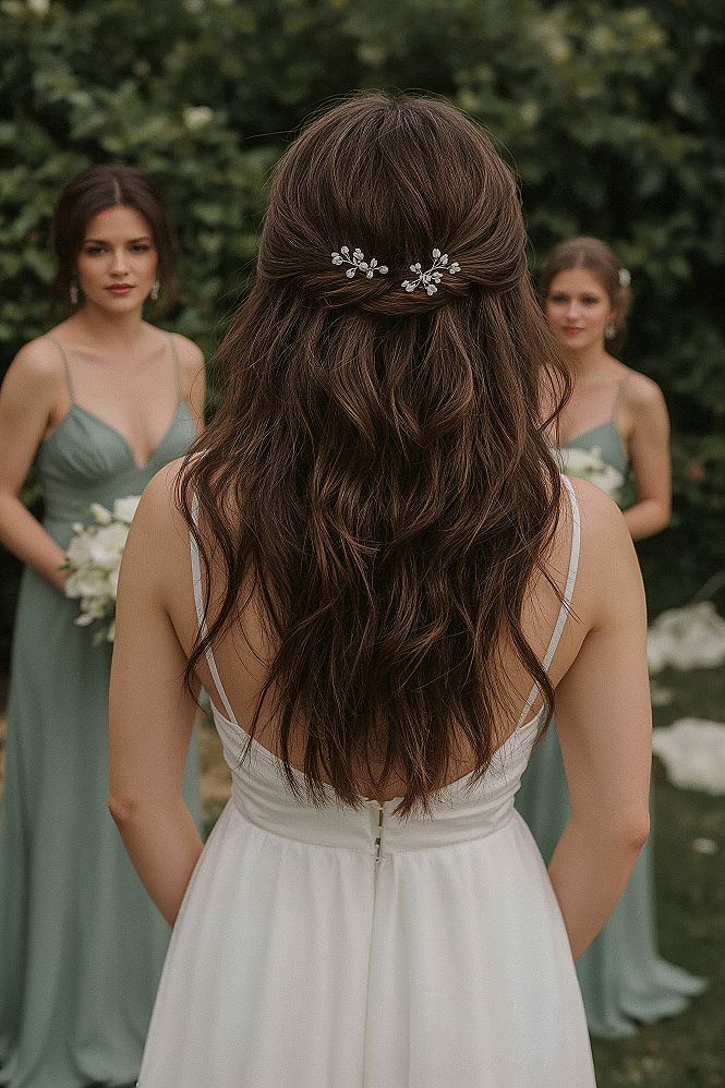 Simple White Flower Hair Pins: Chic Bridesmaid Updos