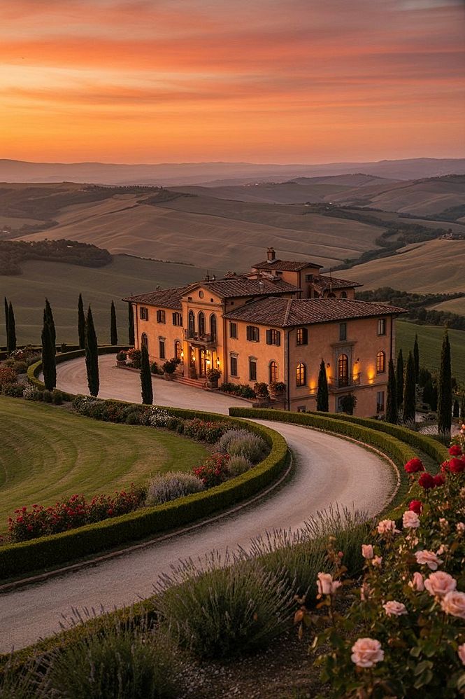 Dream Tuscan House Exterior: Hilltop Mediterranean Home Backyard Garden