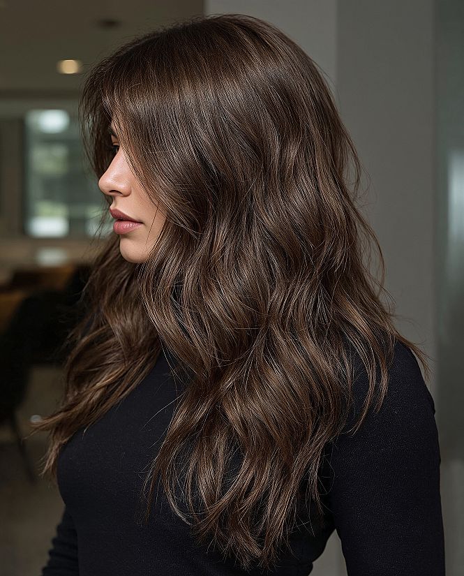 Cool Toned Brown Balayage: Bombshell Long Hair for 2025 & Younger Looks