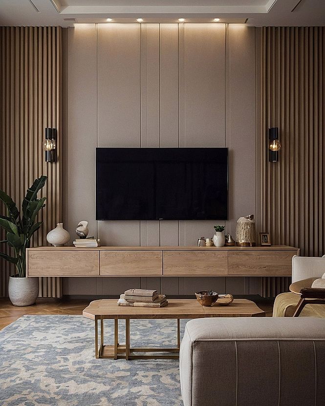 Adding Wood Slats and Floating Consoles for Visual Depth