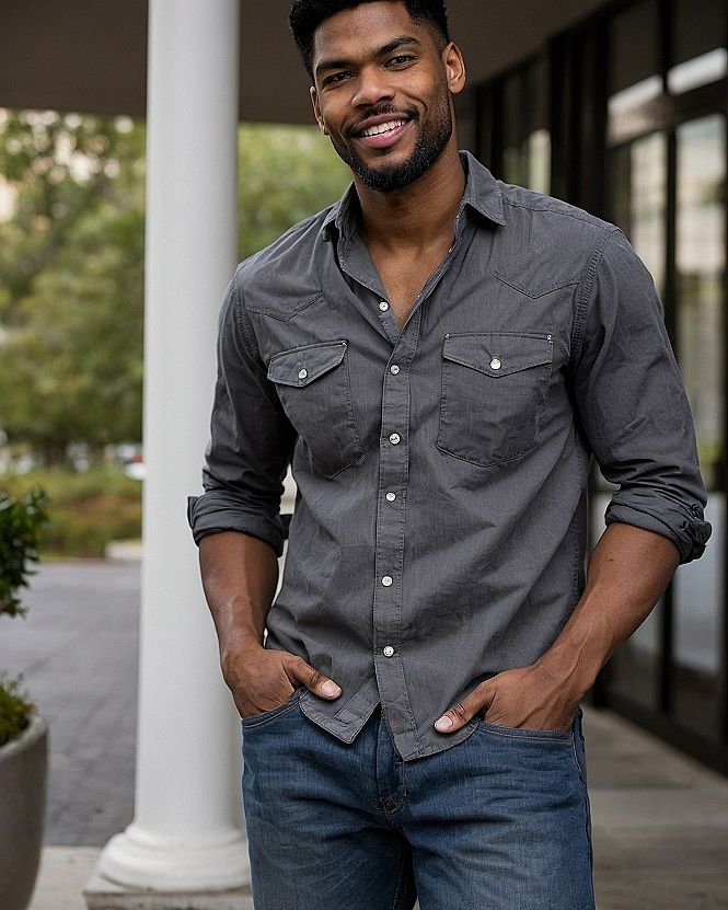 Keeping It Simple with a Grey Shirt and Blue Jeans