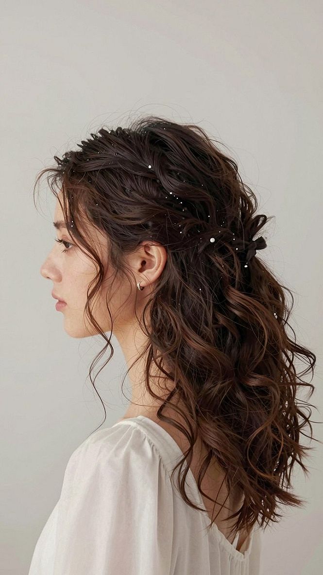 Half Up Curly Hairstyles With Twisted Details