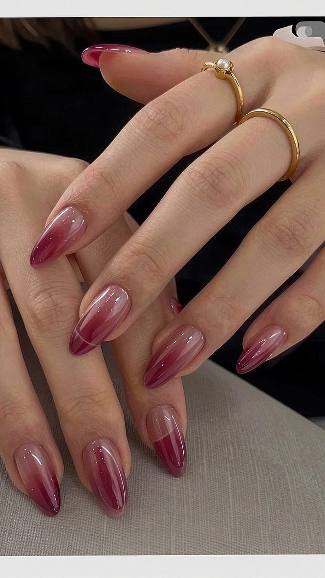 Pairing Burgundy Aura Nails with Delicate Gold Rings