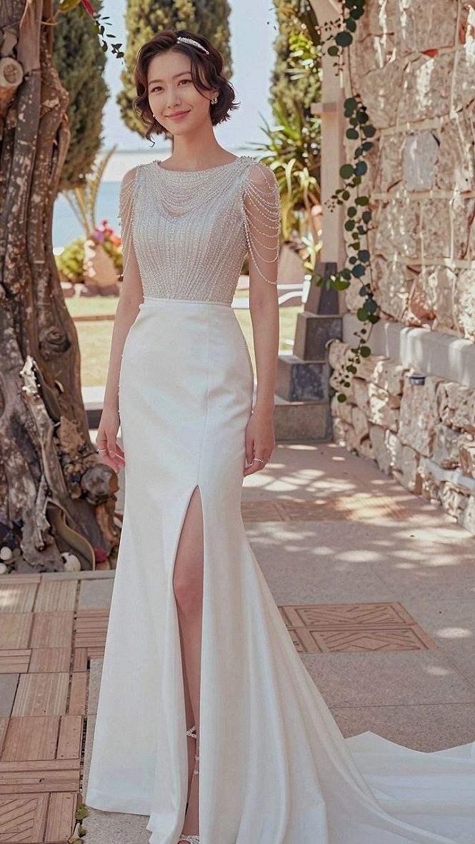 Embracing Draped Pearl Shoulder Accents on Your Gown