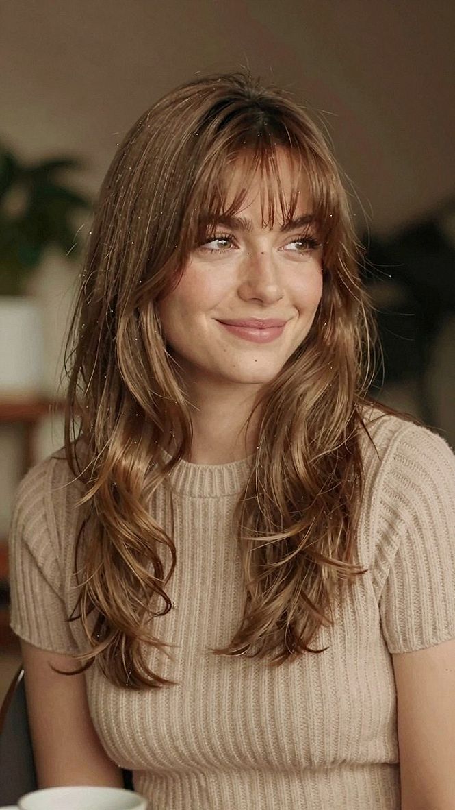 Natural Auburn Hair With Wispy Fringe And Layers