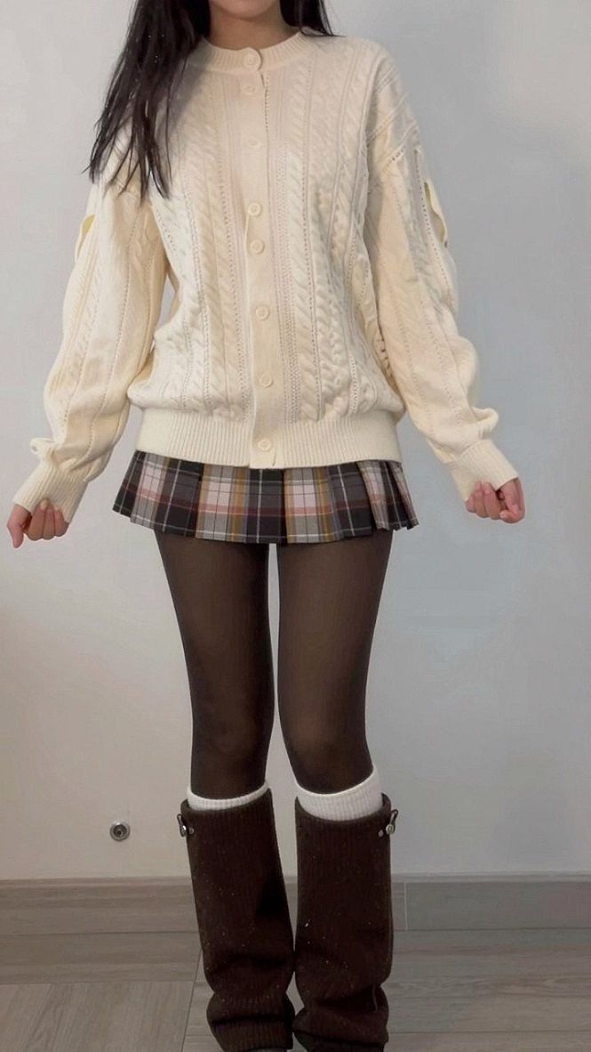 Styling Brown Long Boots with Pleated Skirts