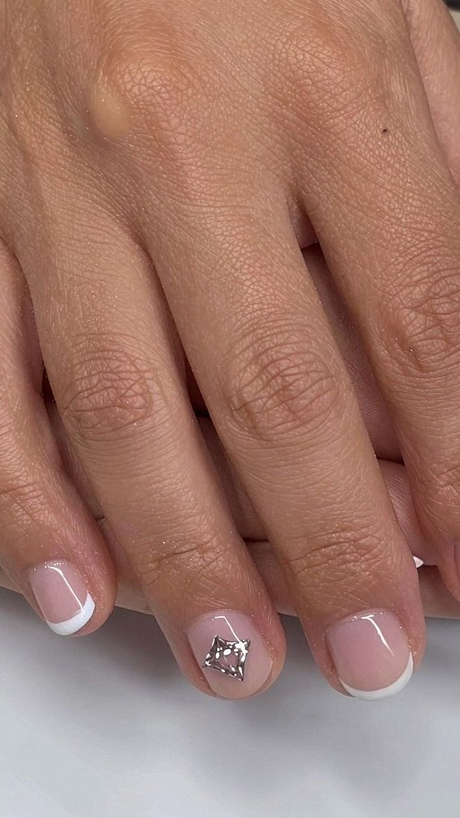 Chic French Pedicures With Sparkling Gem Accents