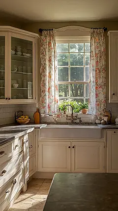 Kitchen Goals: Where Floral Curtains Meet Farmhouse Charm: