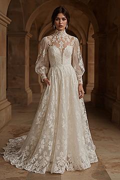 Timeless Couture: High Neck Long Sleeve A-Line Wedding Dresses