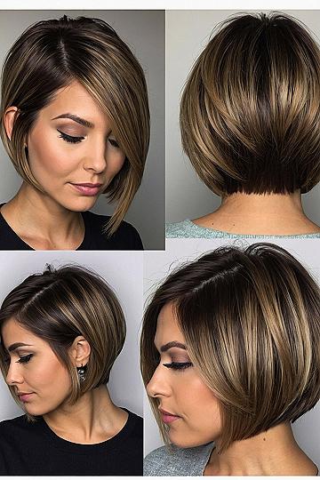 Asymmetrical Bob With Caramel Highlights In Multiple Angles