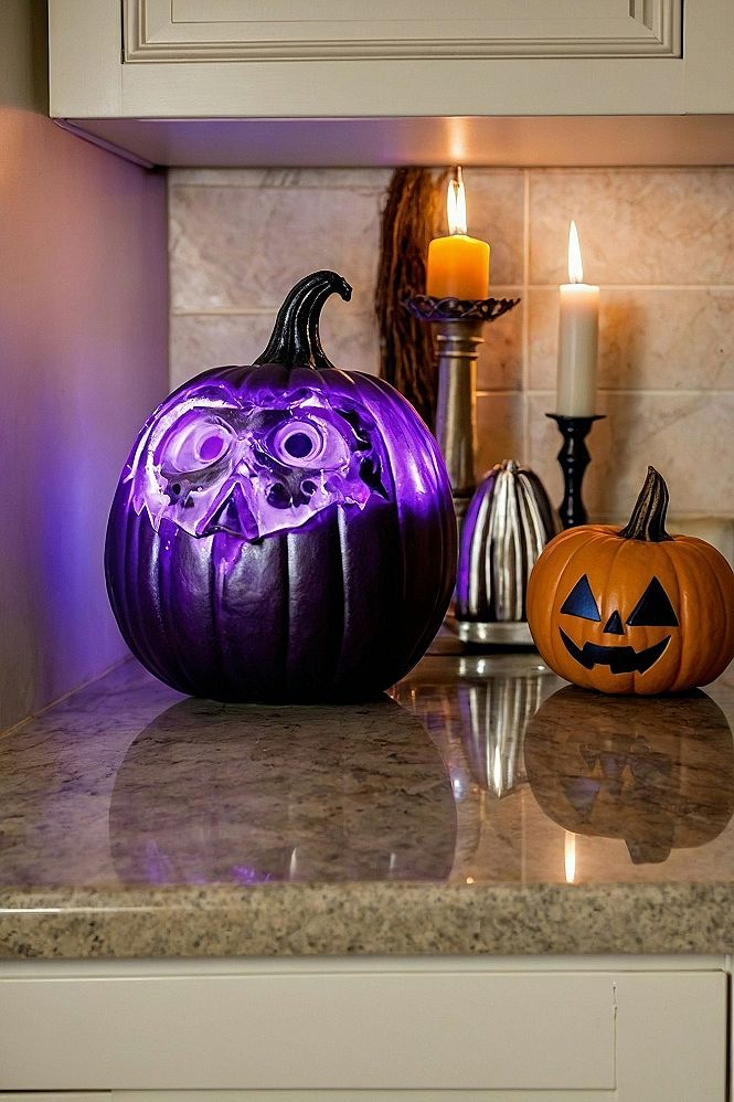 Glowing Purple Pumpkins for Witchy Halloween Decor