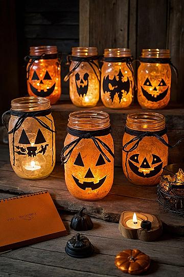 Making Spooky Glass Jar Jack o Lanterns with Kids