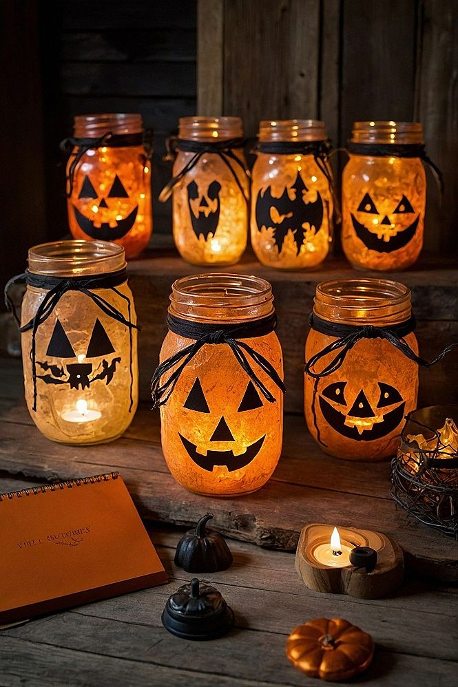 Making Spooky Glass Jar Jack o Lanterns with Kids