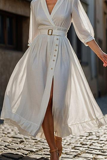 Styling Button Front White Maxi Dresses