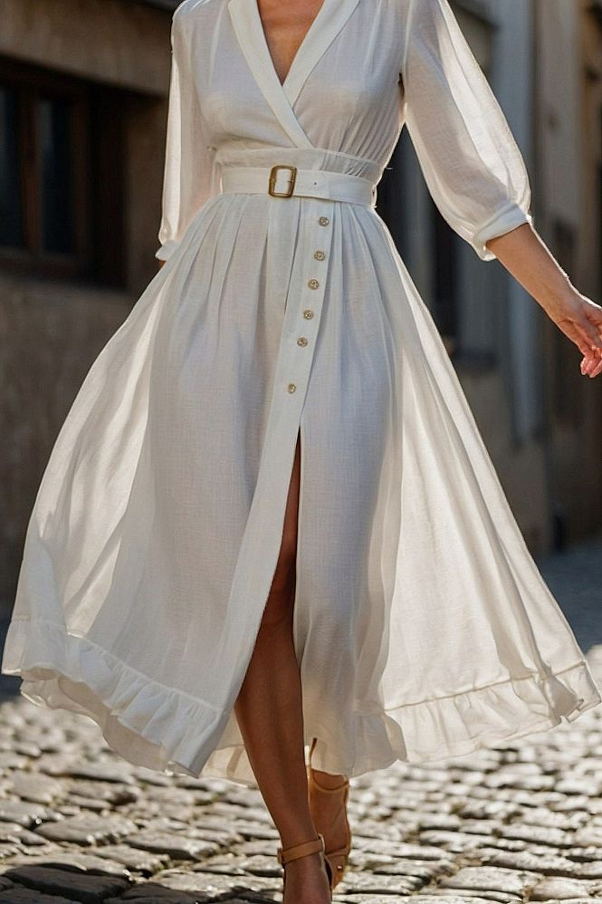 Styling Button Front White Maxi Dresses