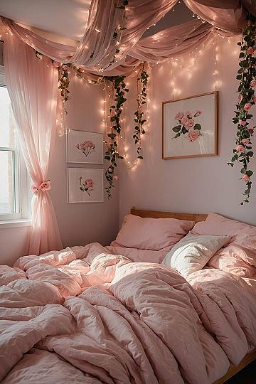 Creating a Soft Pink Bedroom With Fairy Lights and Drapes