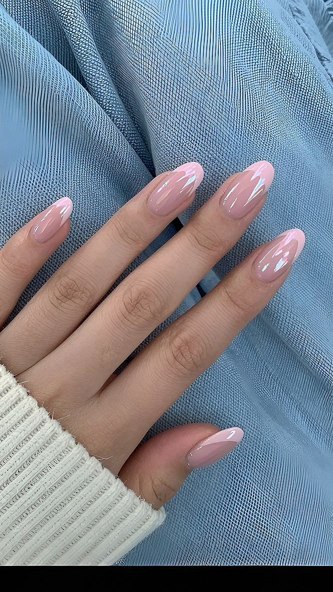 Minimalist Pink Chrome Almond French Tips