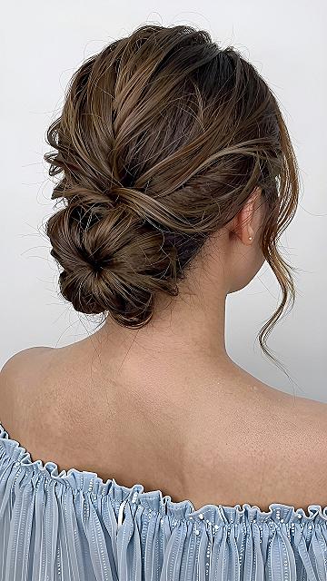 Textured Low Bun With Soft Twisted Details