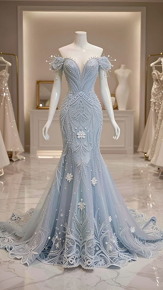 Choosing an Off-the-Shoulder Light Blue Gown