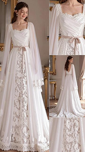Choosing a Long Sleeved Gown with Sheer Draped Fabrics