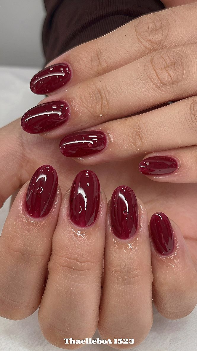 Deep Red Polka Dot Nails for Winter Parties