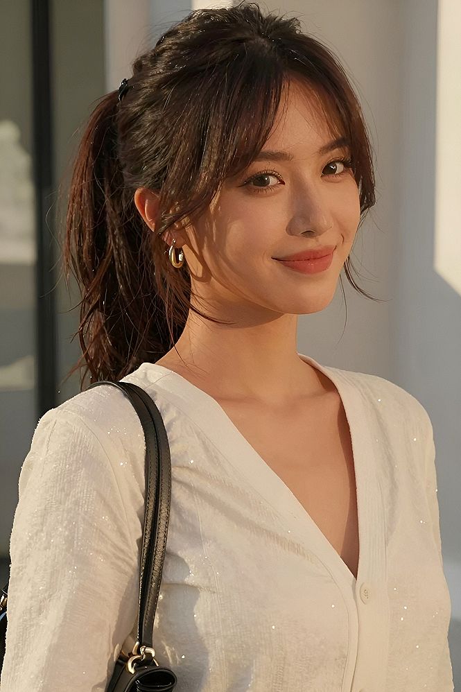 Pairing Ponytails With Long Curtain Bangs