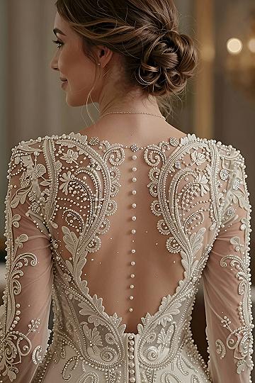 Intricate Beaded Lace Open Back Design