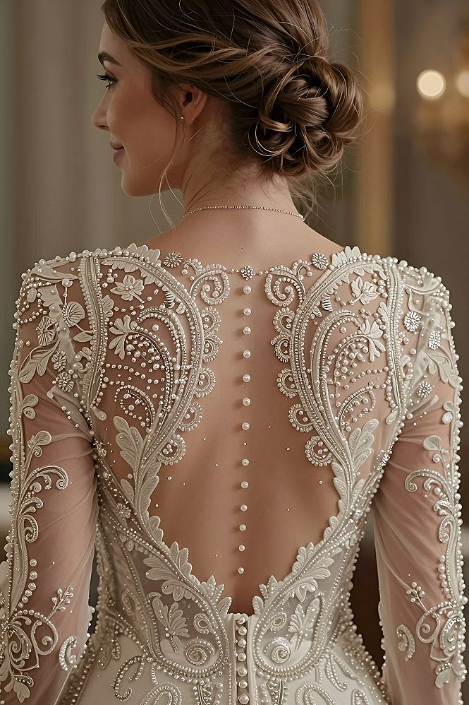 Intricate Beaded Lace Open Back Design