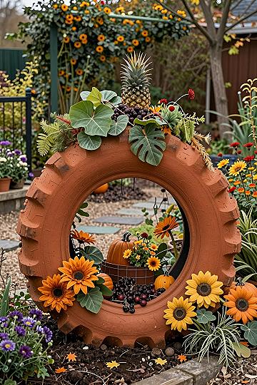 Upcycling Old Car Tires Into Festive Fall Garden Planters