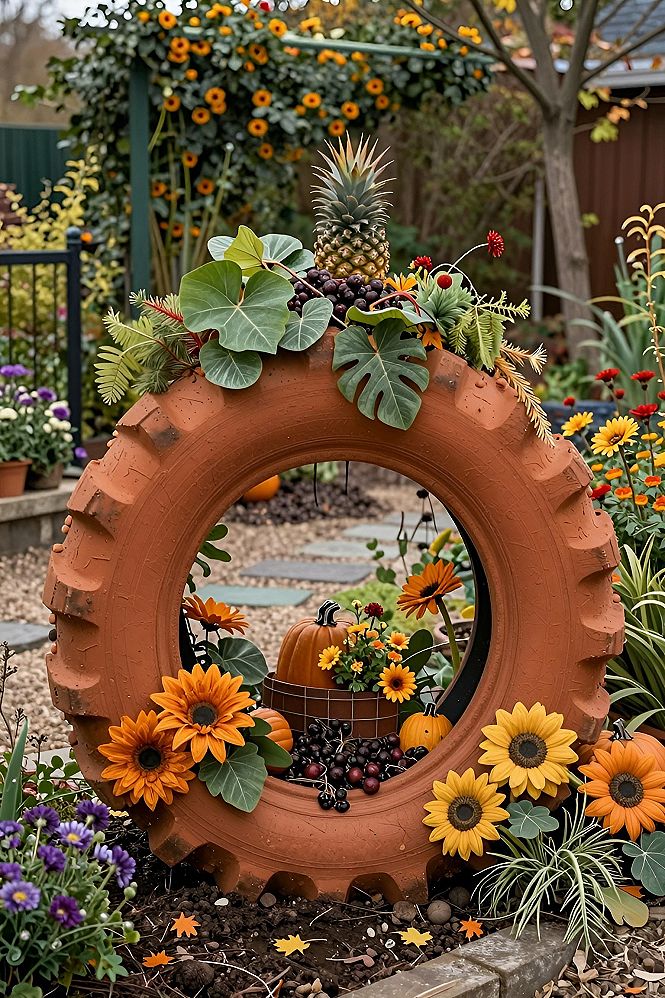 Upcycling Old Car Tires Into Festive Fall Garden Planters