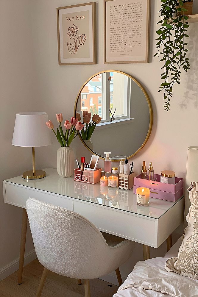 Adding a Round Gold Mirror to Your Danish Pastel Vanity