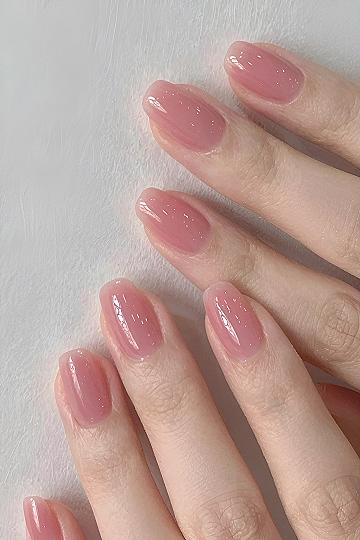 Simple Glossy Jelly Rose Pink Nails