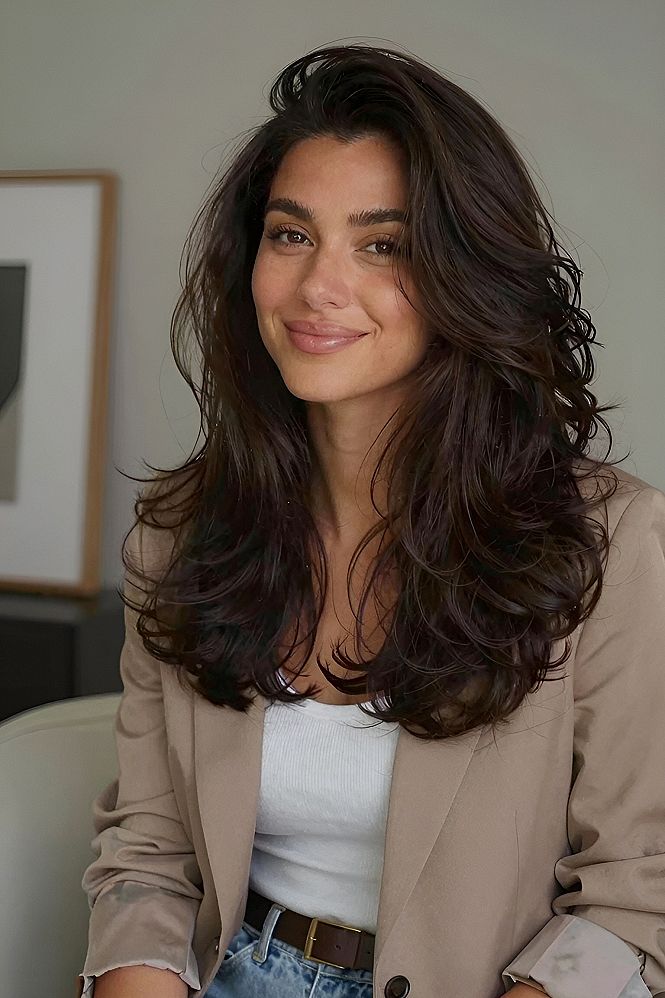 Bouncy Layered Blowout for Long Hair