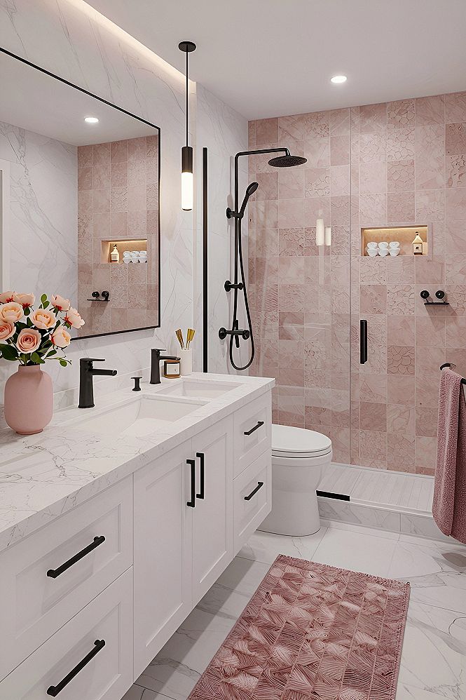 Creating a Soft Pink Tiled Shower Space
