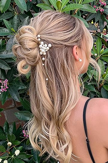 Half Up Messy Bun With Pearl Hair Pins