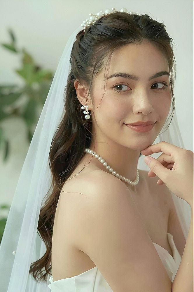 Half Up Bridal Hairstyles With Pearl Accents And Veils