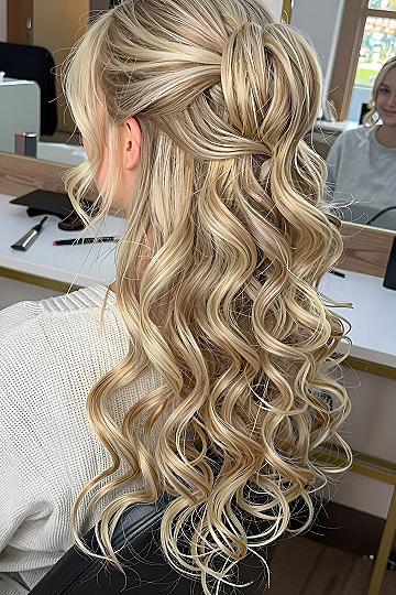 Creating a Voluminous Half Up Twist with Soft Curls