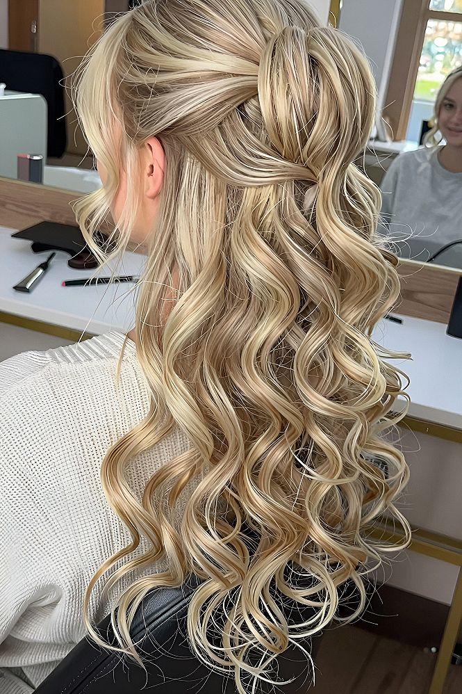 Creating a Voluminous Half Up Twist with Soft Curls