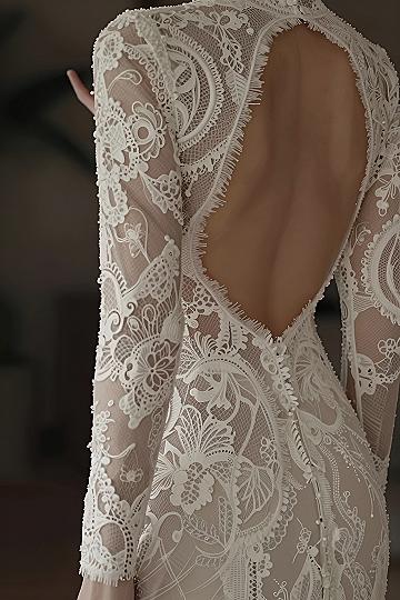 Long Sleeve Lace Gowns With Deep Back Openings