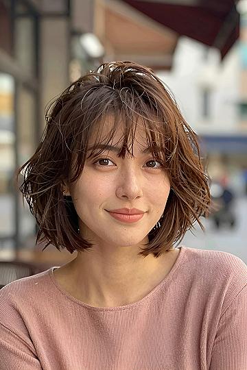 Textured Chin Length Bob With Soft Bangs