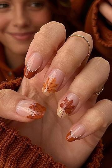 Adding Hand-Painted Leaf Details to September Manicures
