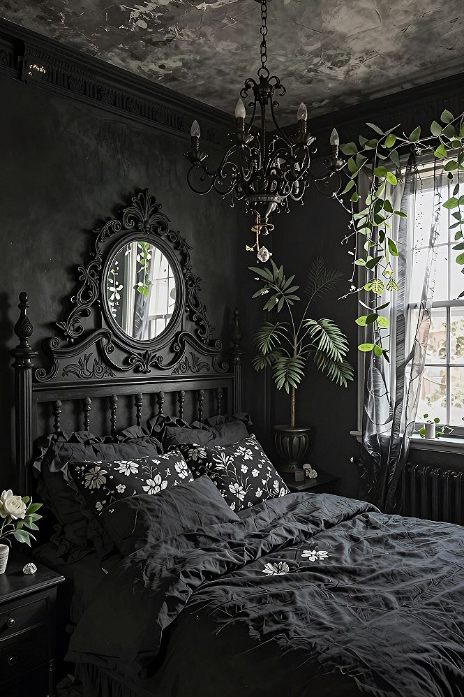 Setting the Mood with Dark Wall Paint and Greenery