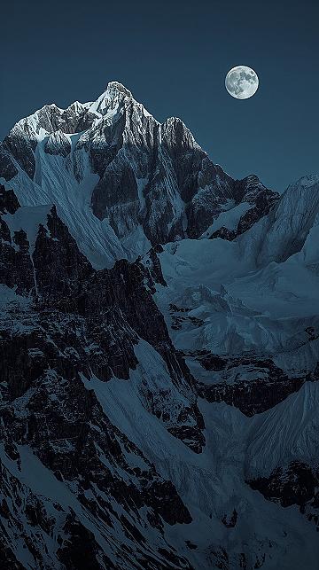 Majestic Icy Mountain & Moon: 8K Landscape iPhone Wallpaper