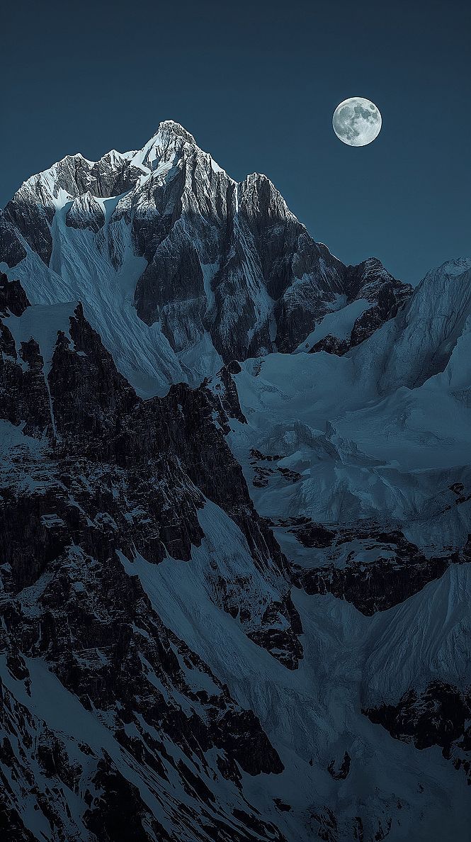 Majestic Icy Mountain & Moon: 8K Landscape iPhone Wallpaper