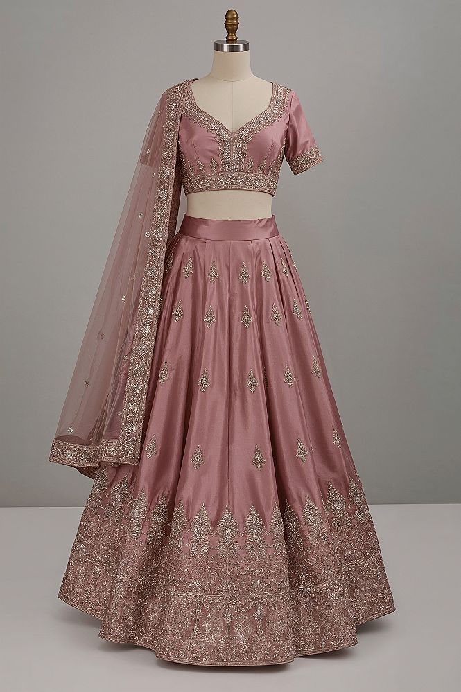 Mauve Satin Lehenga: Chic Party Wear for Wedding Guests & Bridesmaids