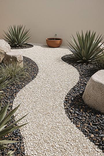 Serene Dry Landscape Front Yard with Succulents