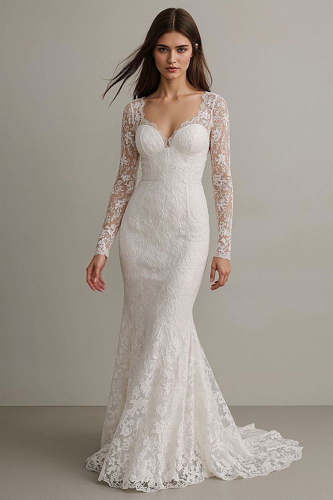 Elegant Fitted Lace Wedding Dress with Long Sleeves