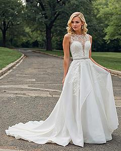 A Dress with a Detailed Neckline and Flowing Skirt